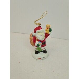 CVS Santa Claus Christmas Ornament 1995 Porcelain Figure Teddy Bear 3”
